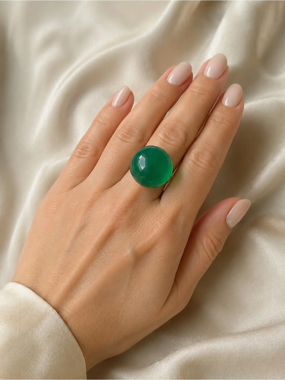 Anthropologie Green Cabochon Statement Ring Bold Oversized Dome Cocktail